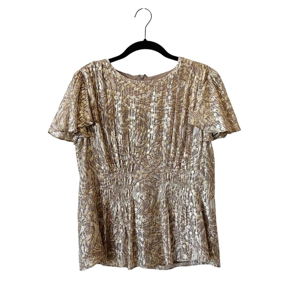 Parker The Rose Metallic Top Women's Size S Viscose Lurex Flare Sleeve Dressy - Picture 1 of 8